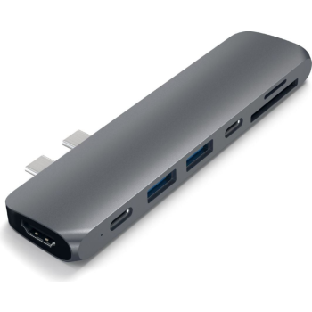 Satechi Pro Hub Adapter - aluminiowy Hub z podwójnym USB-C do MacBook (2x USB-C, 2x USB-A, 4K HDMI, czytnik kart micro/SD) (space gray)