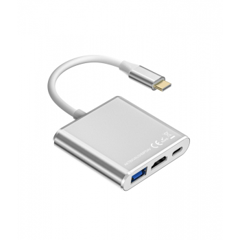 Adapter HUB USB C 3w1 - HDMI, USB, PD srebrny-67809