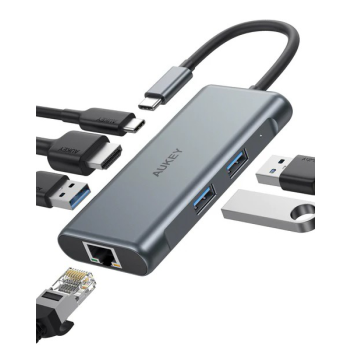 CB-C75 aluminiowy Hub USB-C | 6w1 | RJ45 Ethernet 10/100/1000Mbps | 3xUSB 3.1 | HDMI 4k@30Hz | USB-C Power Delivery 100W